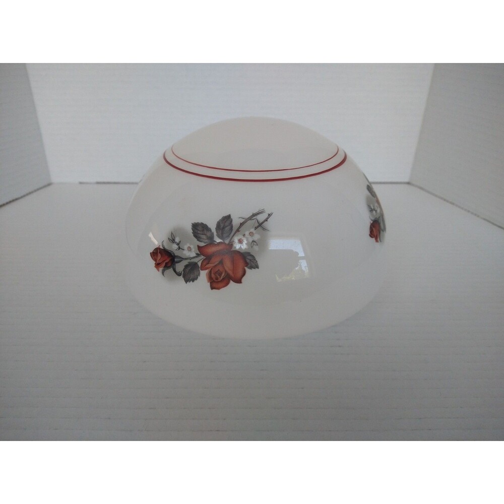 Vintage White Milk Glass Schoolhouse Shade Round Globe Ceiling Light floral